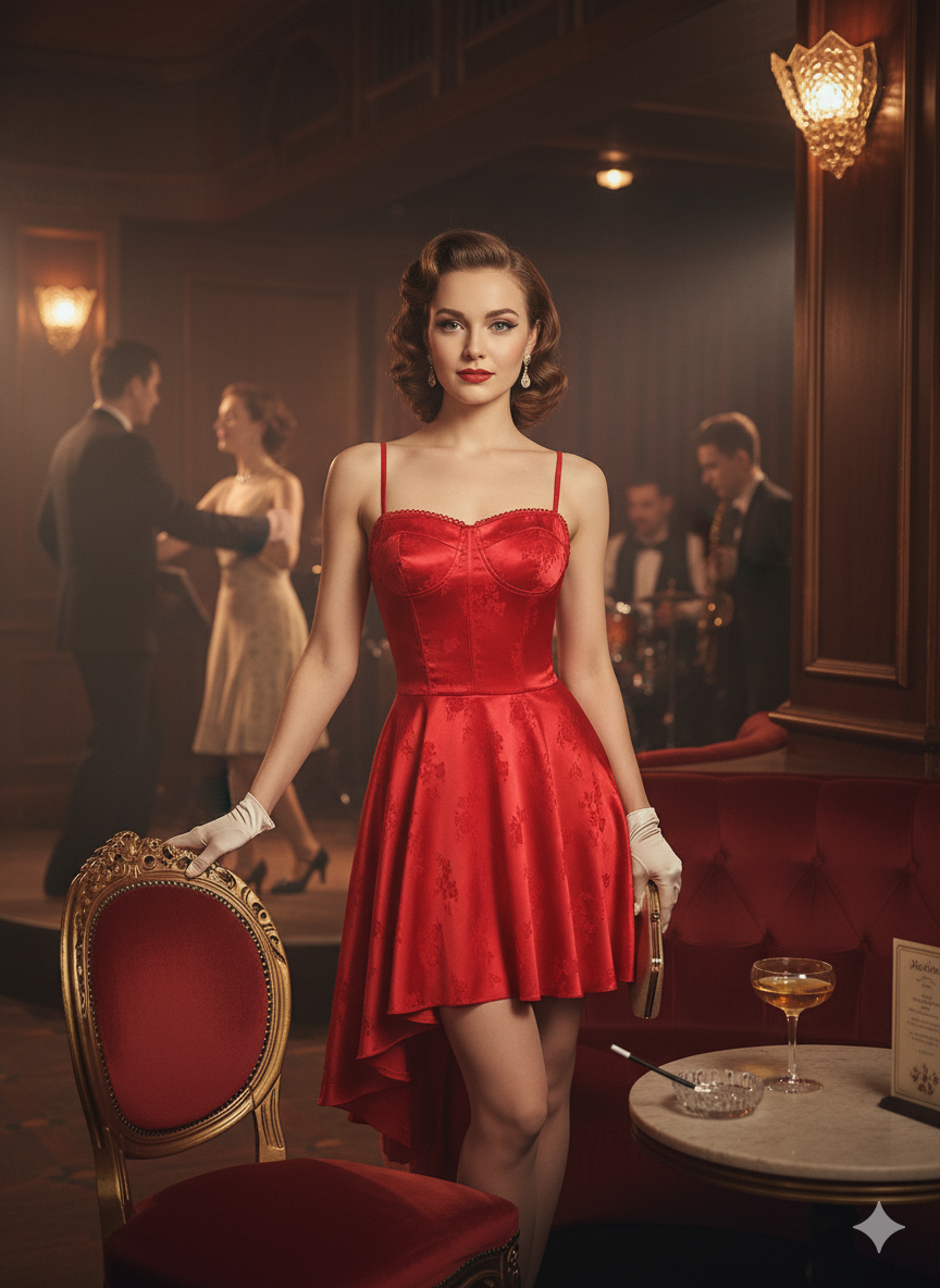 Vintage Siren Red Asymmetrical Bustier Dress - Retro Glamour | Pin-Up | Burlesque Inspired