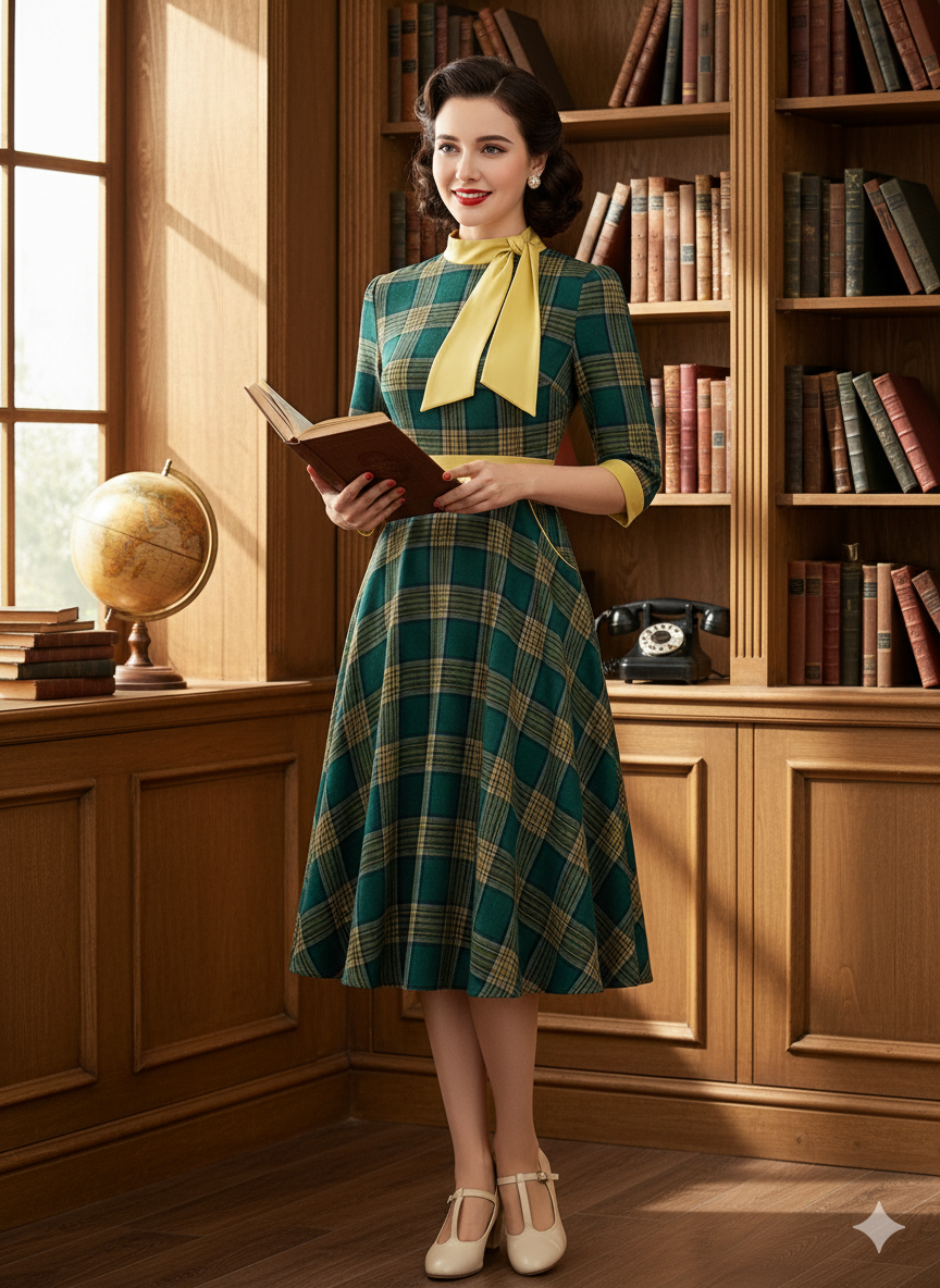 PLAIDCHARM DRESS – Heritage Bow Grace in Cotton-Poly Blend