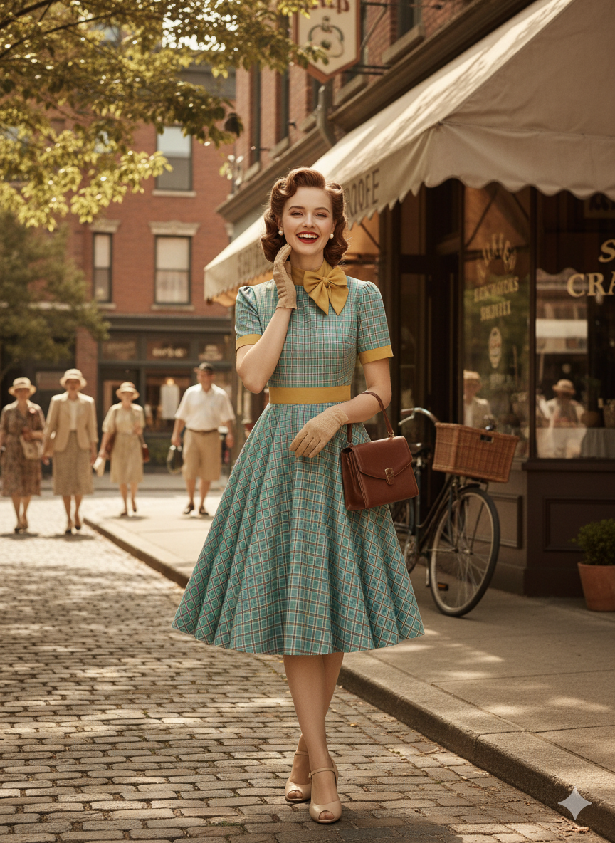 PLAIDRIBBON DRESS – Mid-Calf Swing with Contrast Bow