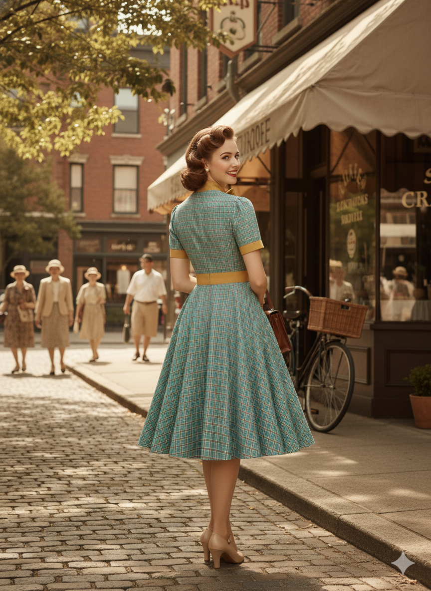 PLAIDRIBBON DRESS – Mid-Calf Swing with Contrast Bow
