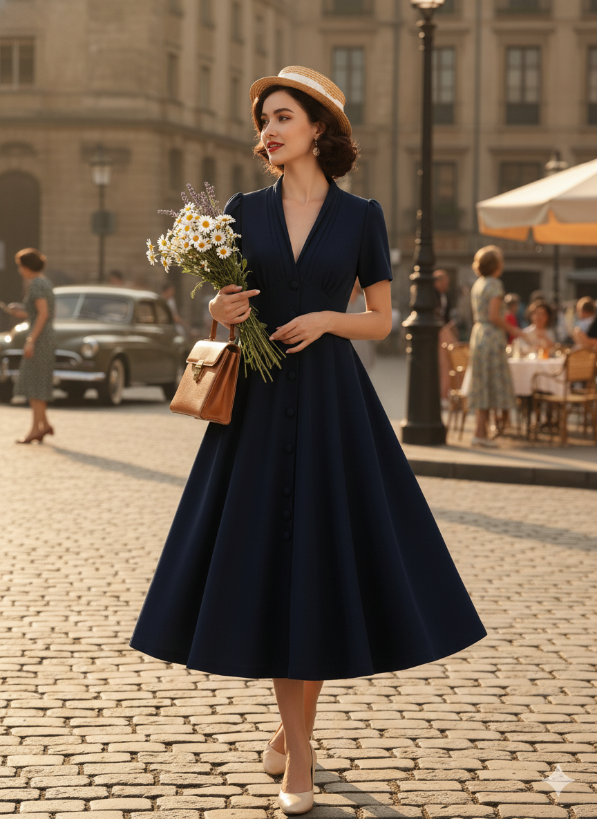 'The 'Enchanting Elegance' Vintage-Inspired Swing Dress