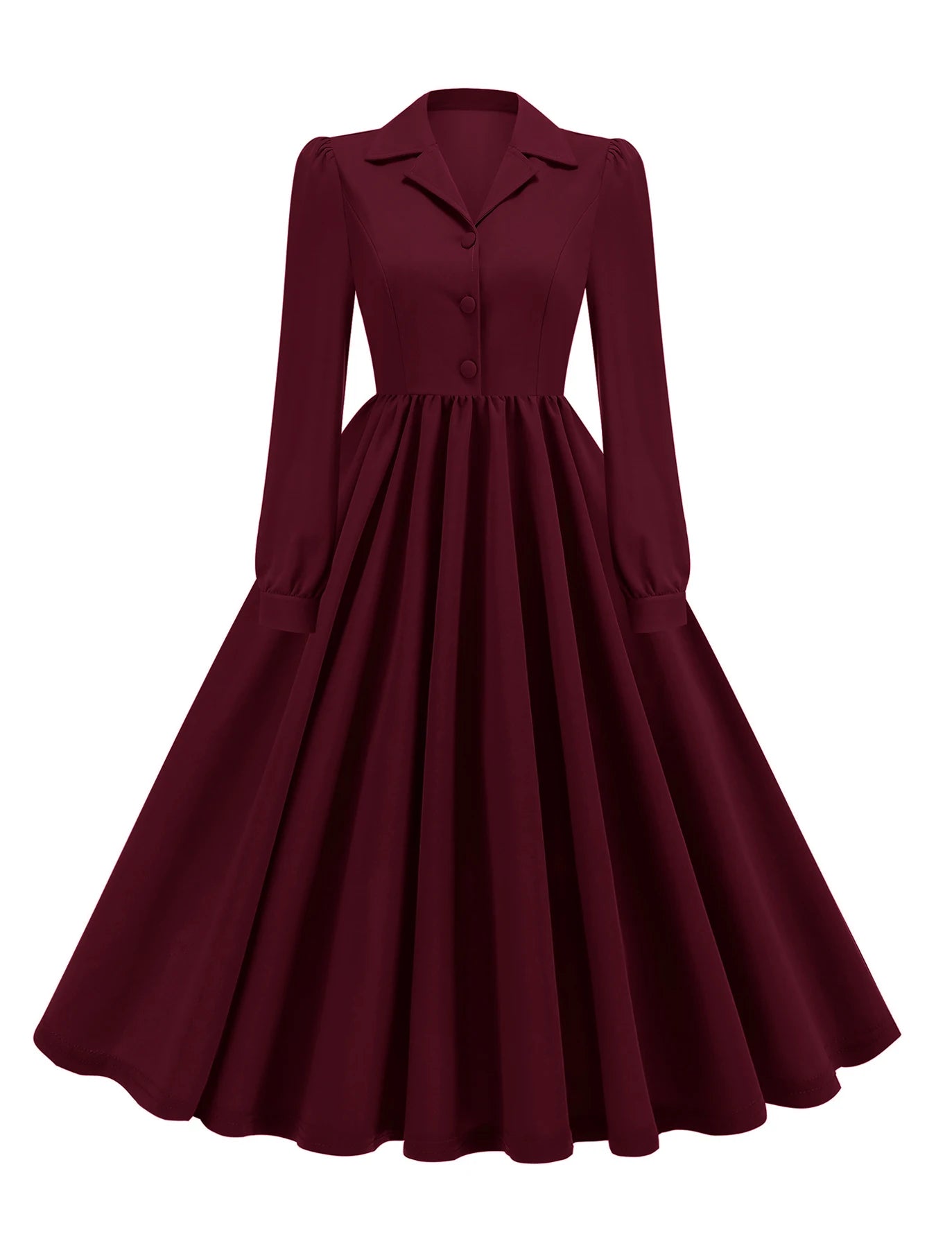 PLEATPOISE DRESS – Collared Vintage Grace in Stretch Polyester