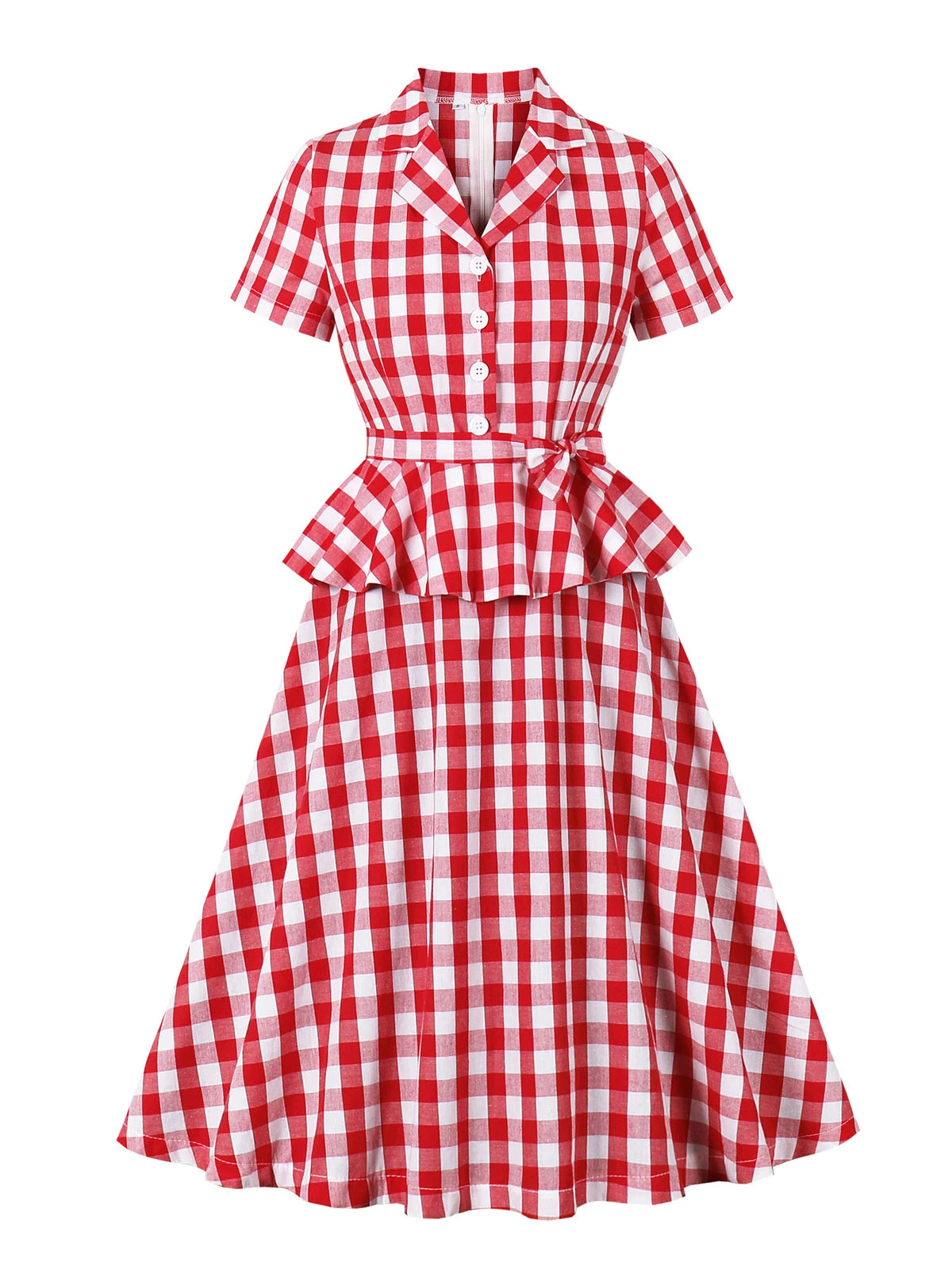 CHECKFLARE DRESS – Peplum Picnic Grace in Pure Cotton