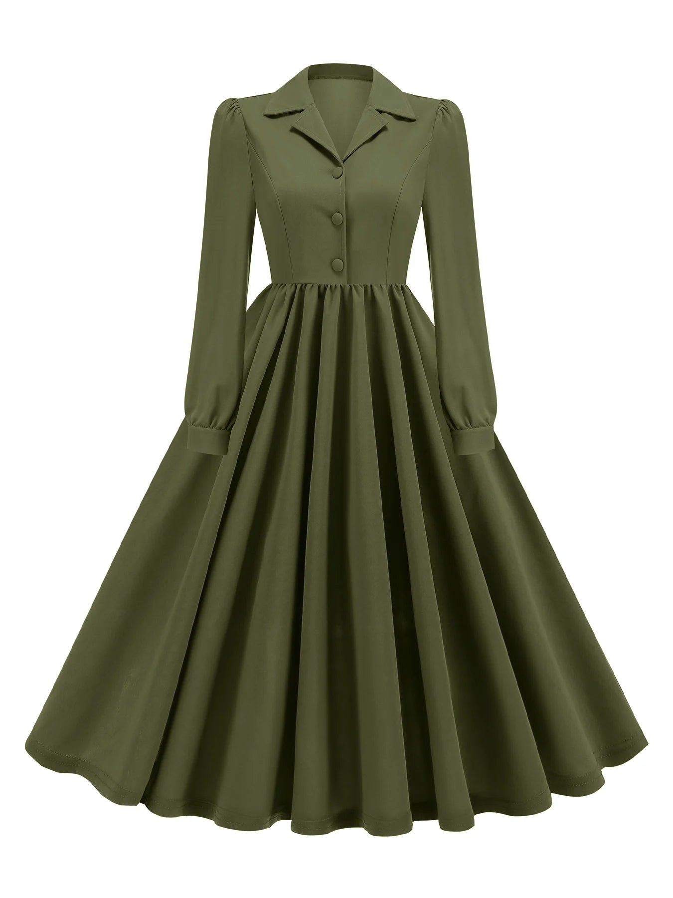 PLEATPOISE DRESS – Collared Vintage Grace in Stretch Polyester