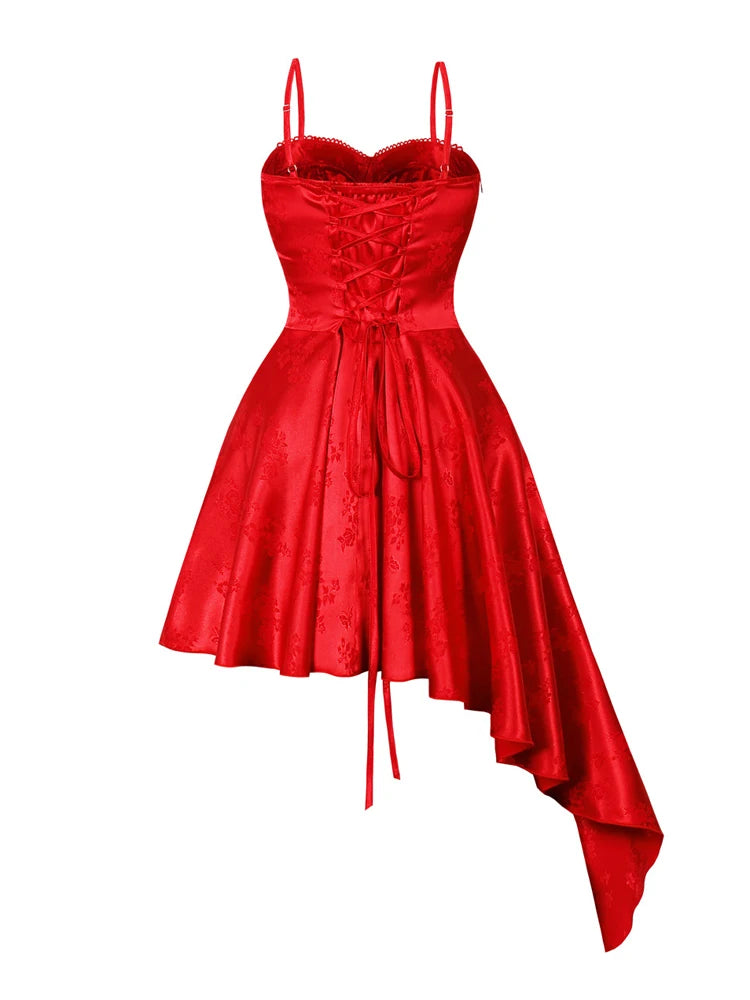 Vintage Siren Red Asymmetrical Bustier Dress - Retro Glamour | Pin-Up | Burlesque Inspired
