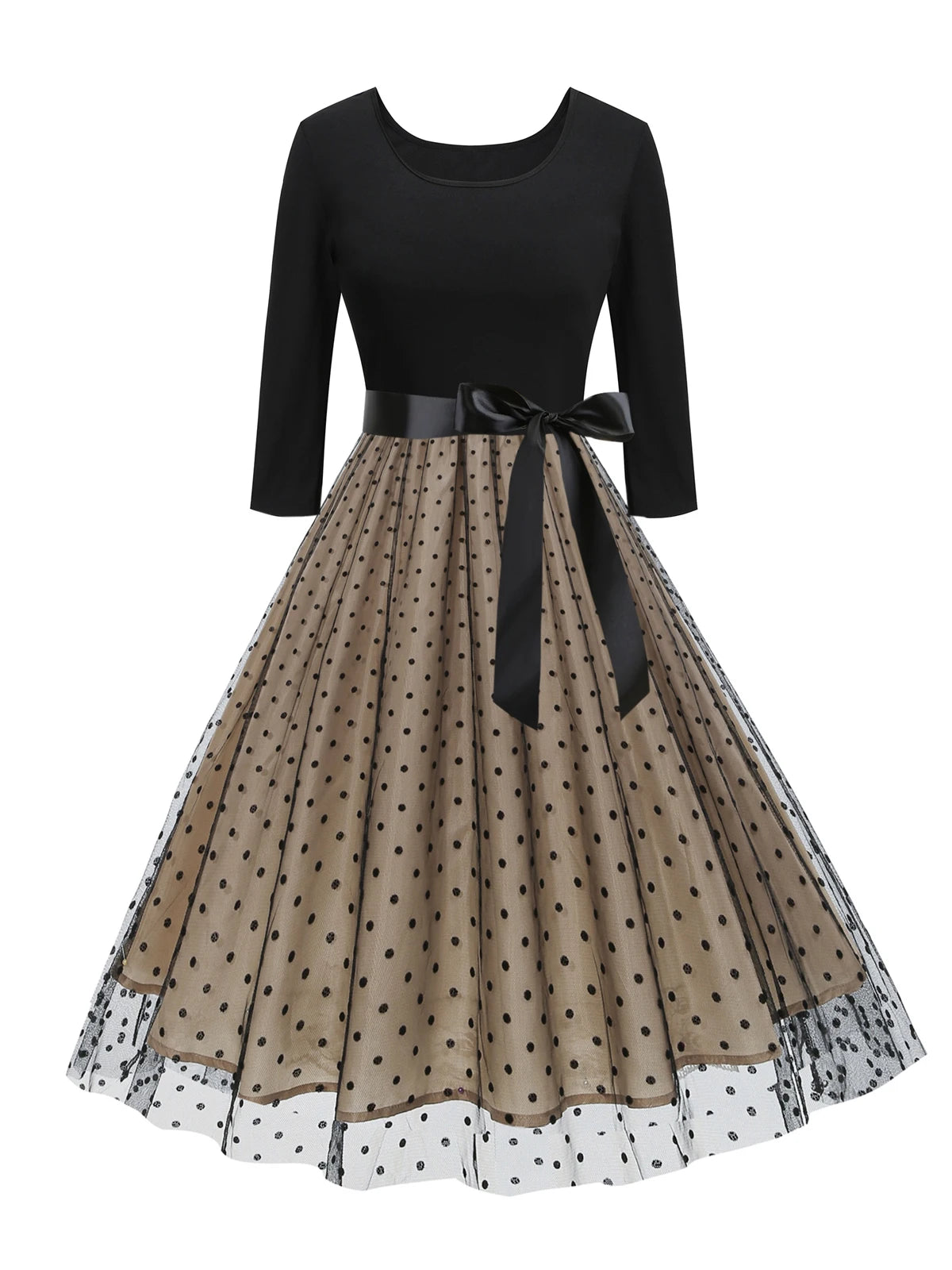 Elegant Vintage Inspired Long Sleeve Mesh Dress