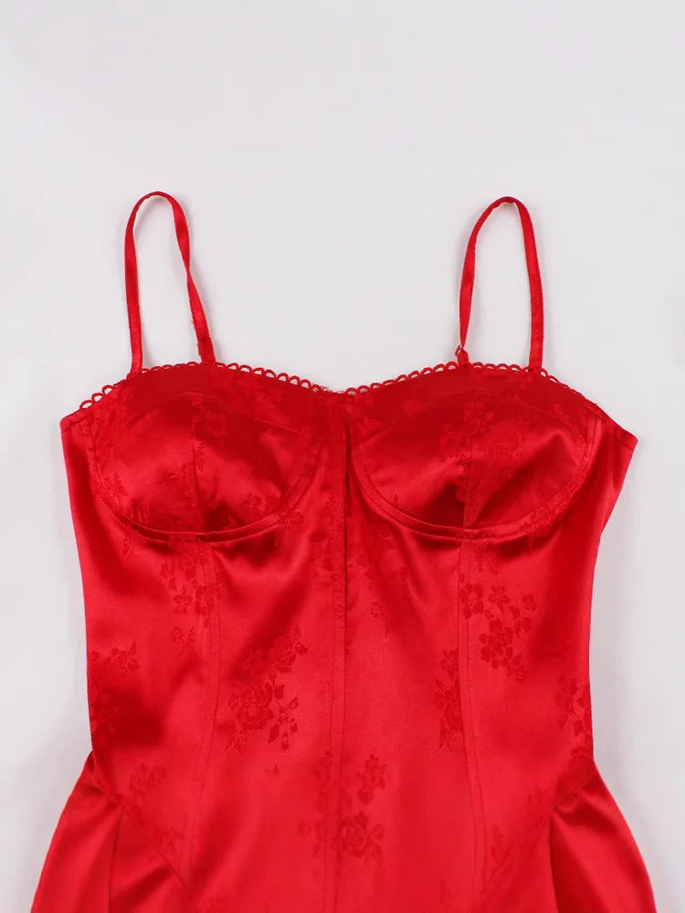 Vintage Siren Red Asymmetrical Bustier Dress - Retro Glamour | Pin-Up | Burlesque Inspired