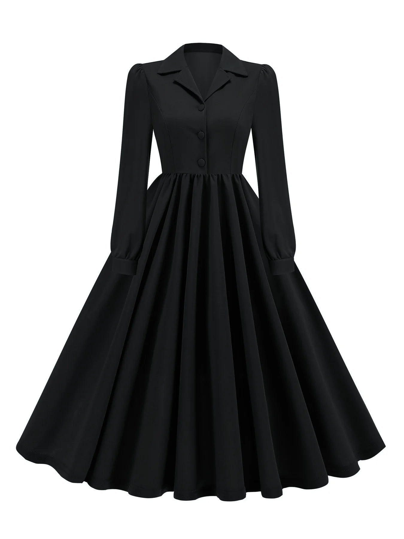 PLEATPOISE DRESS – Collared Vintage Grace in Stretch Polyester