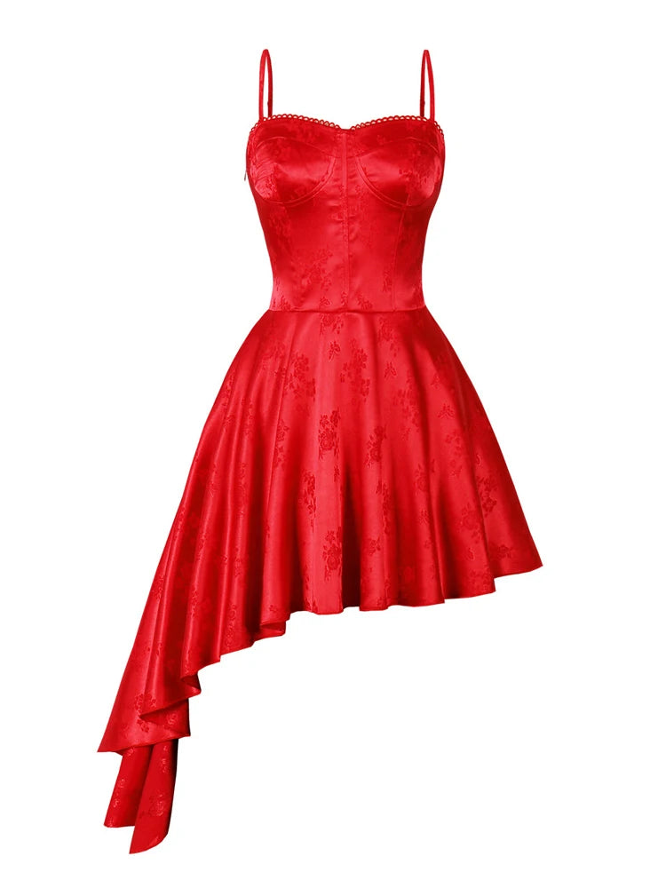 Vintage Siren Red Asymmetrical Bustier Dress - Retro Glamour | Pin-Up | Burlesque Inspired