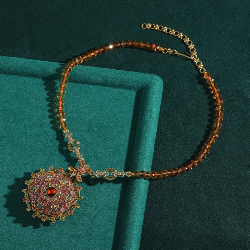 Vintage Crystal Flower Pendant Necklace