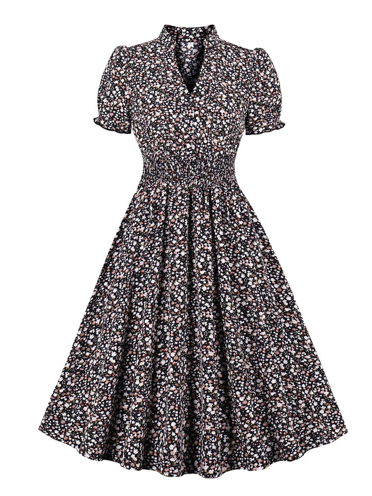 SHIRRFLORA DRESS – Buttoned Bloom in Sculpted Polyester