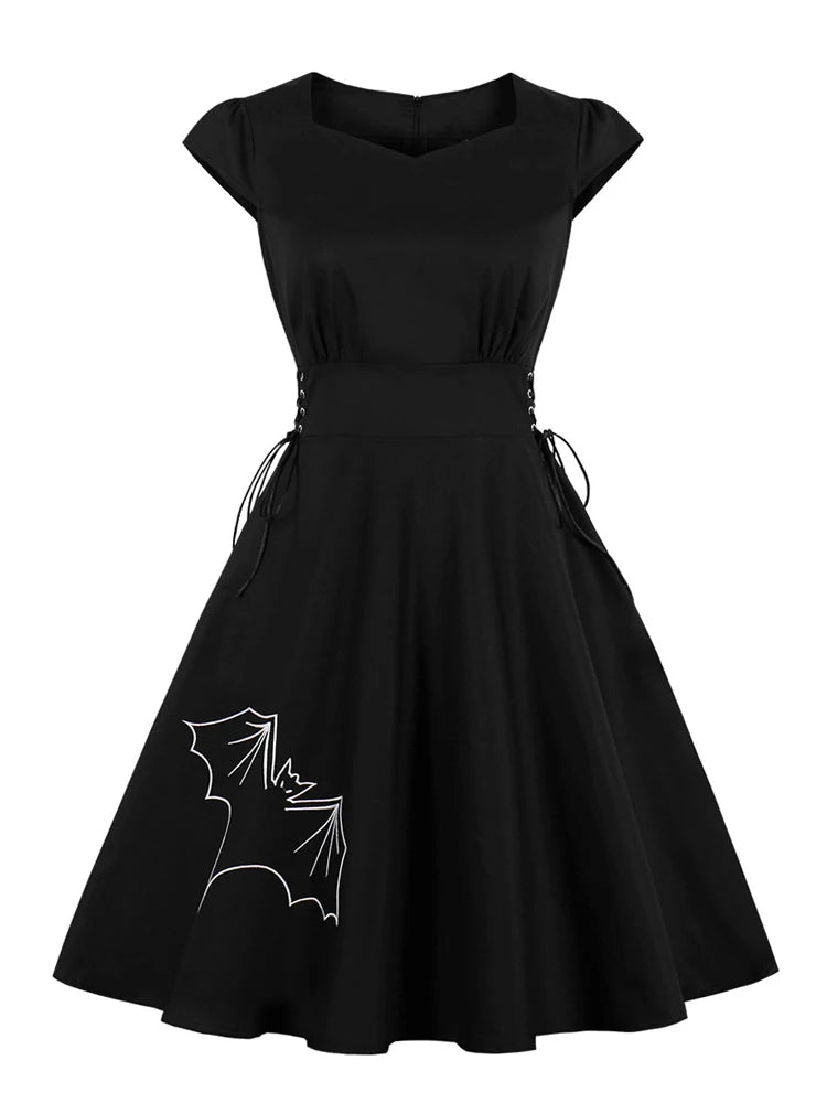 Web of Midnight Dress – Stretch Cotton Elegance with Gothic Flair