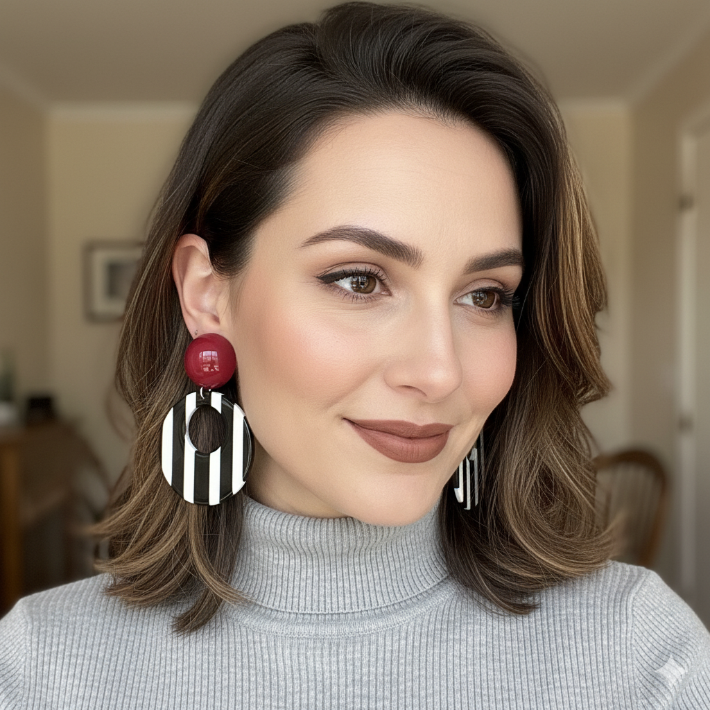 Vintage Striped Dangle Earrings – Graphic Pop Statement