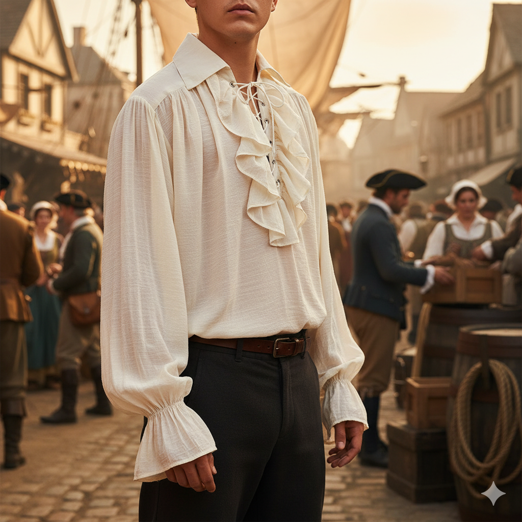 Midnight Herald" Ruffled Collar Vintage Shirt – Unisex