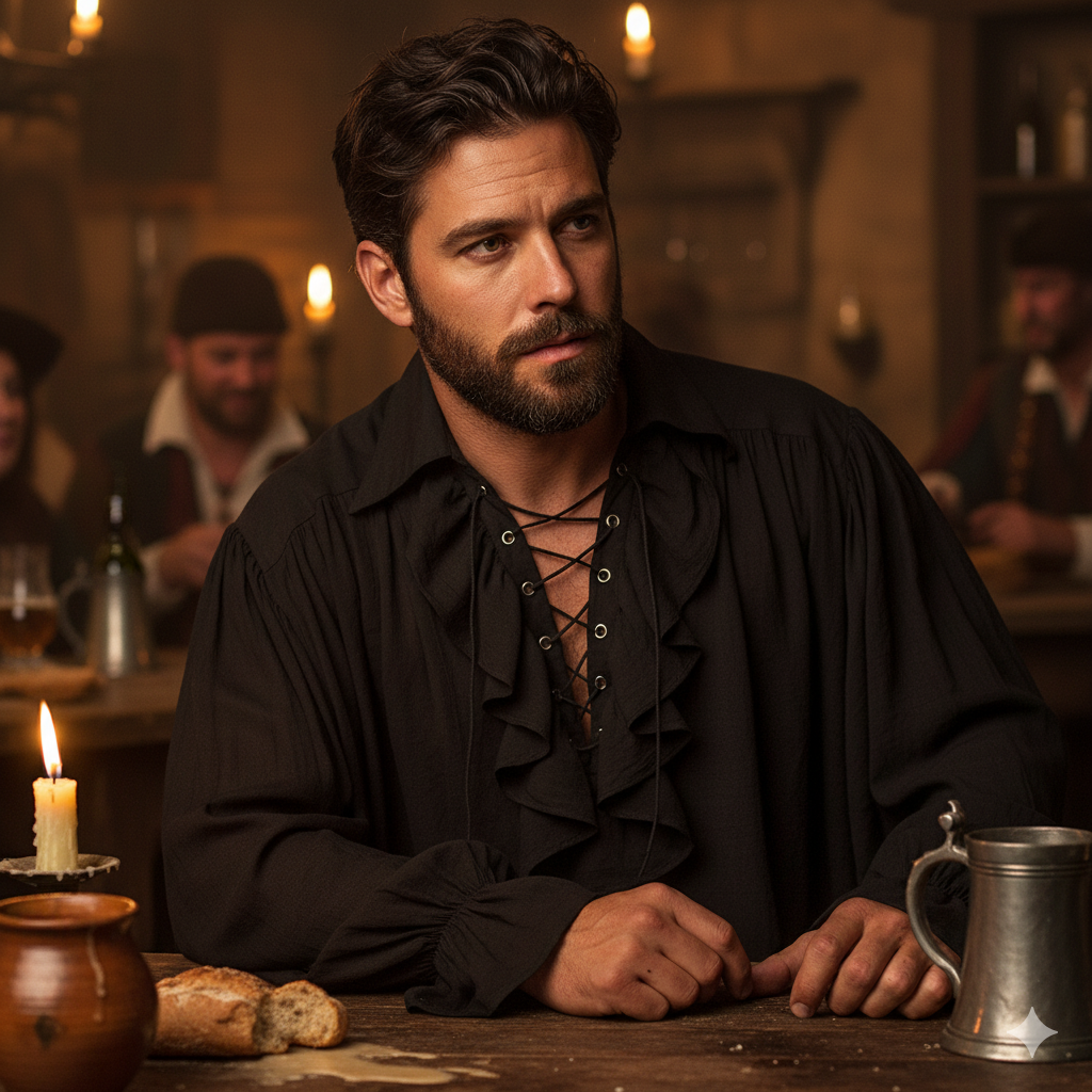 Midnight Herald" Ruffled Collar Vintage Shirt – Unisex