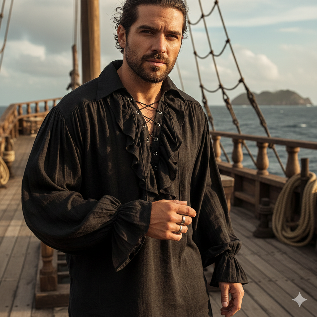 Midnight Herald" Ruffled Collar Vintage Shirt – Unisex