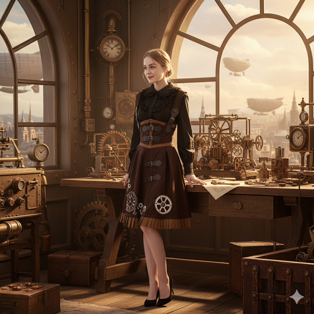 "Clockwork Darling" Steampunk Suspender Dress
