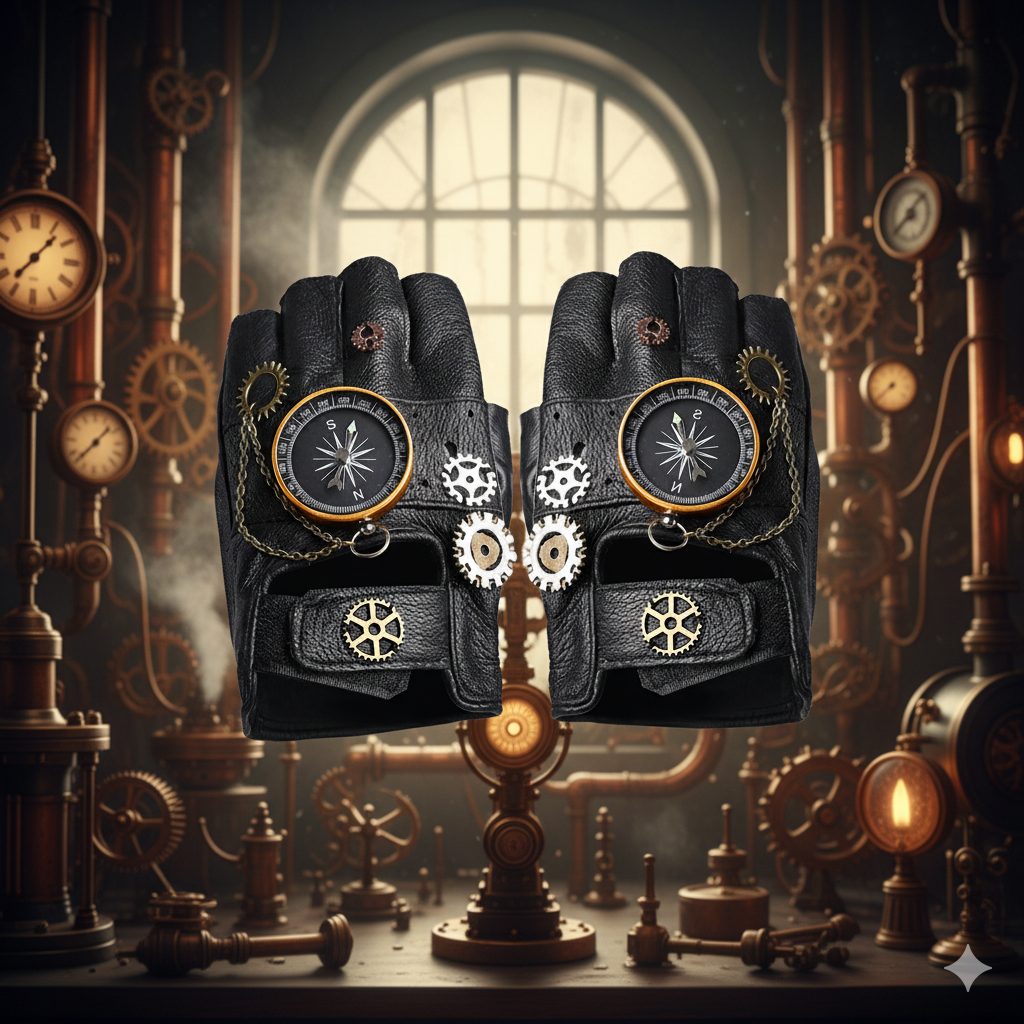 "Chrono Grip" Steampunk Compass Gloves – Unisex
