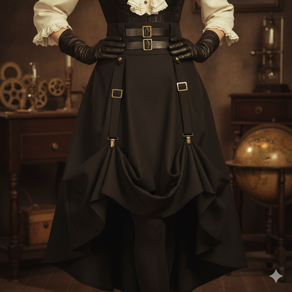 "Iron Petal" High-Waisted Buckle Skirt