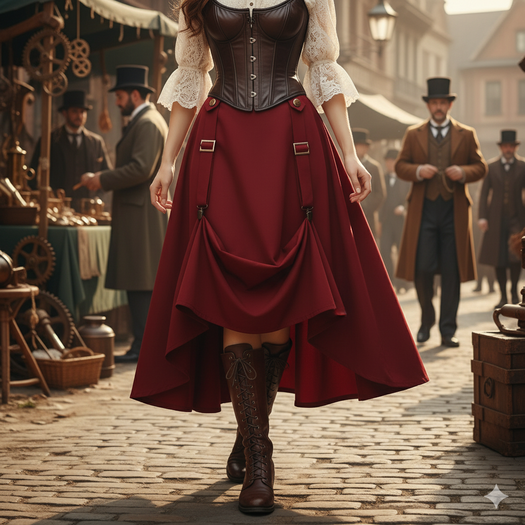 "Iron Petal" High-Waisted Buckle Skirt