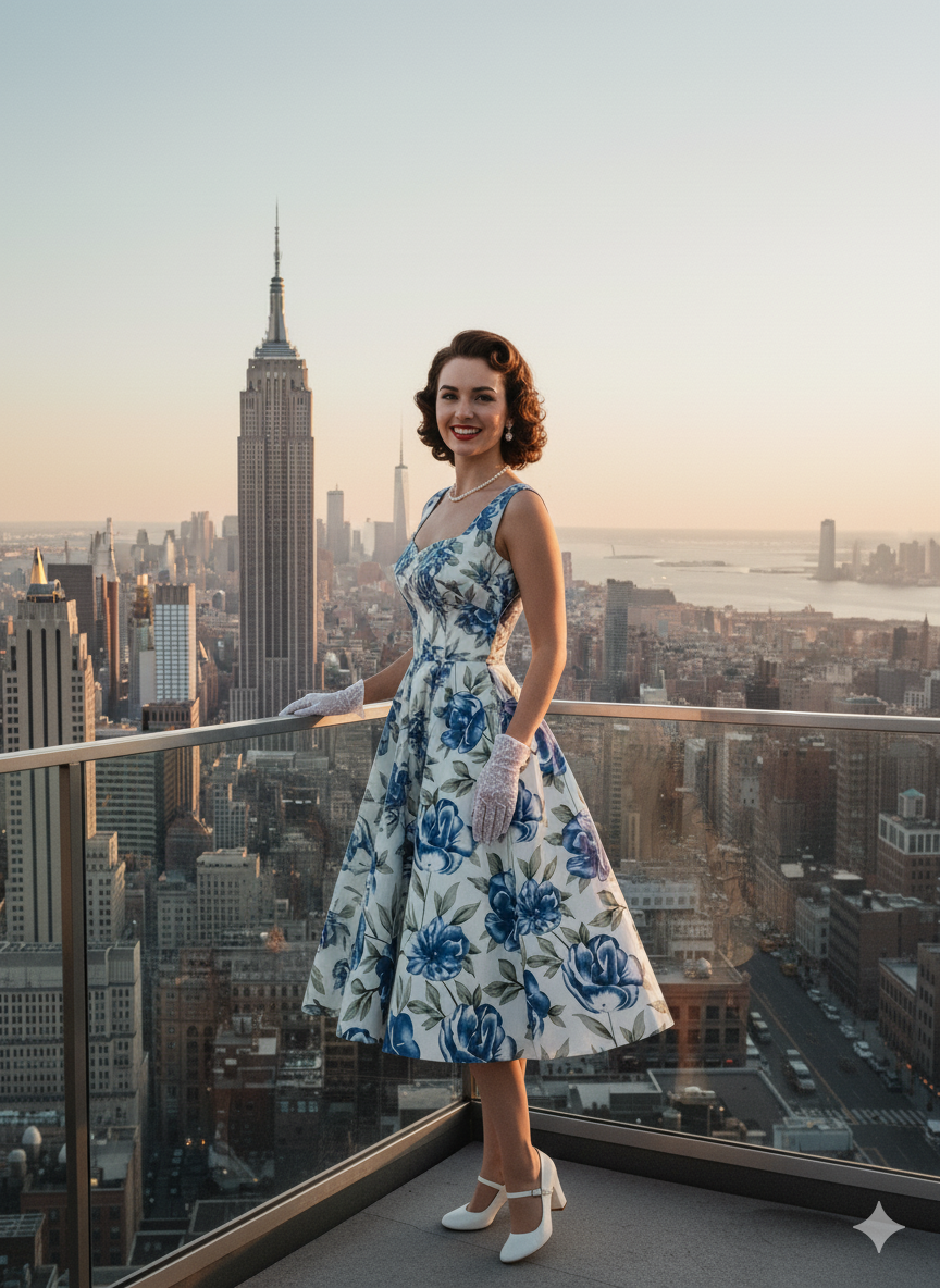 Vintage Charm Lemon Print A-Line Swing Dress