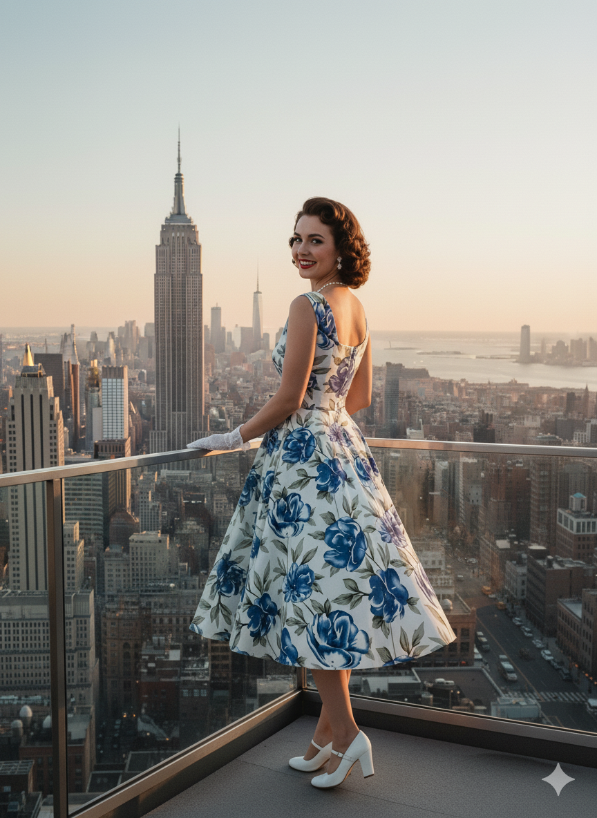 Vintage Charm Lemon Print A-Line Swing Dress