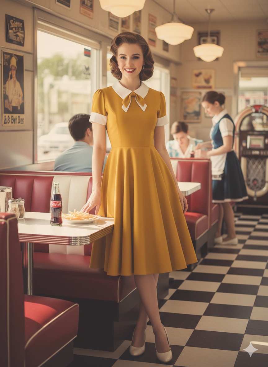 Sophisticated Siren 1950s Sailor Collar Swing Dress