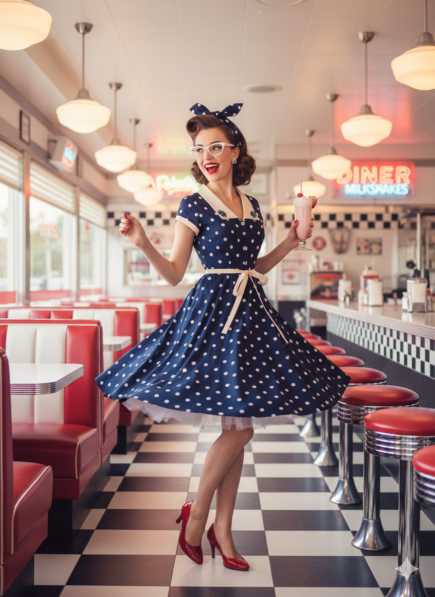 The 'Retro Charm' 1950s Polka Dot Swing Dress