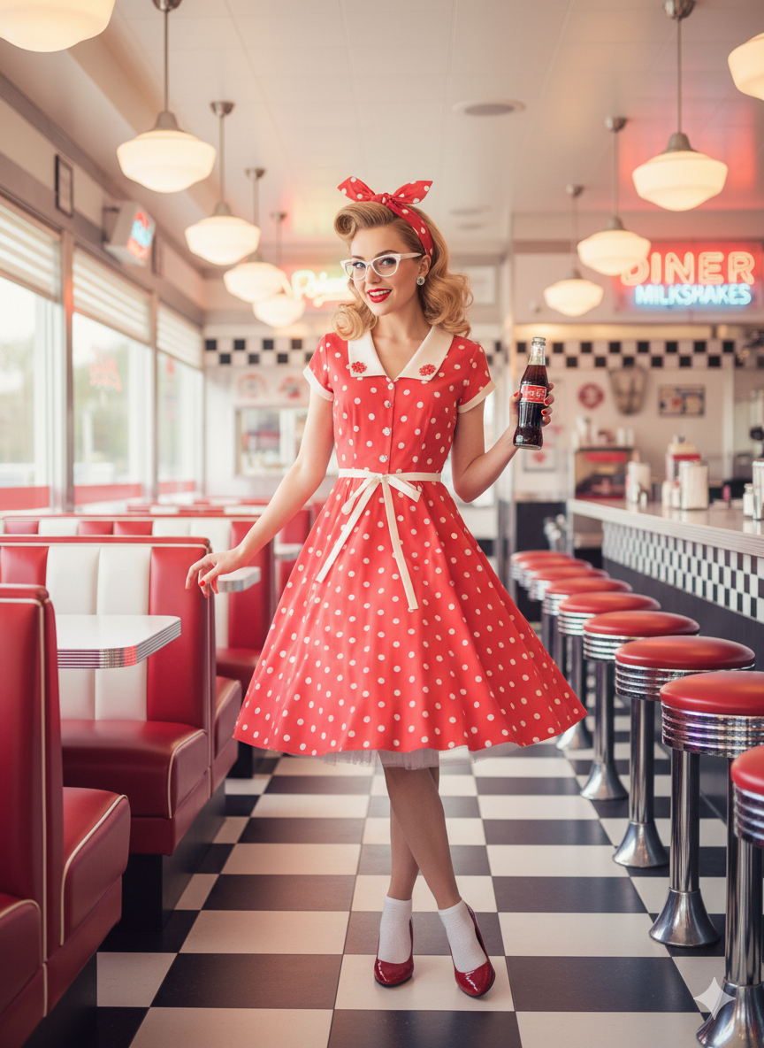 The 'Retro Charm' 1950s Polka Dot Swing Dress