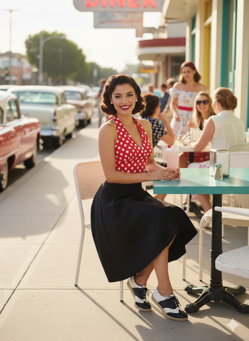 Retro Polka Dot Halter Crop Top - Vintage Pin-Up Style