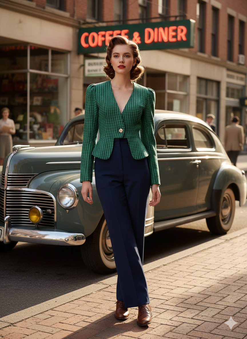 Vintage Chic Houndstooth Peplum Blazer - Retro Cropped V-Neck Jacket