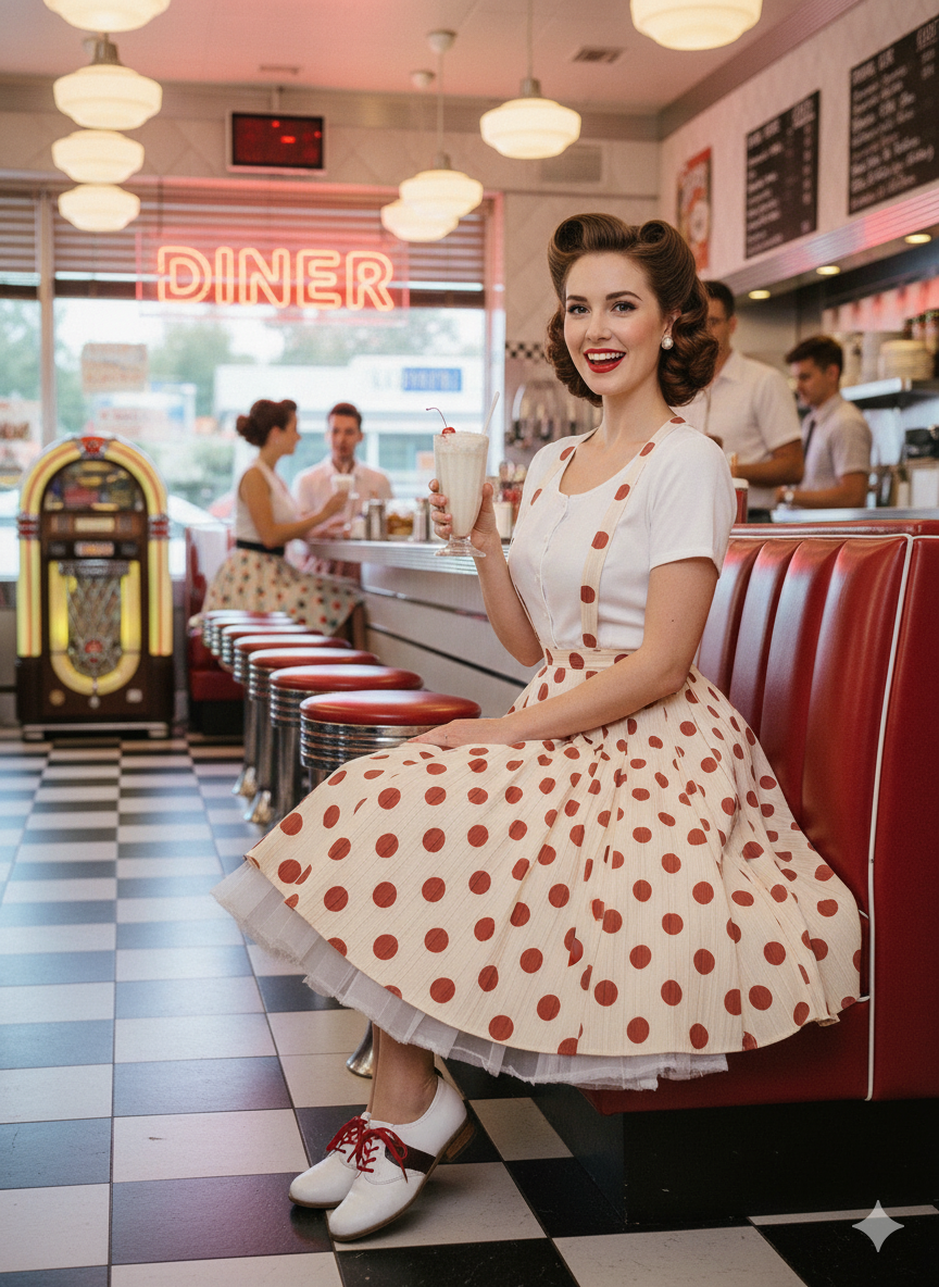 Vintage Polka Dot Suspender Swing Skirt - Retro Pin-Up Midi Skirt with Sashes