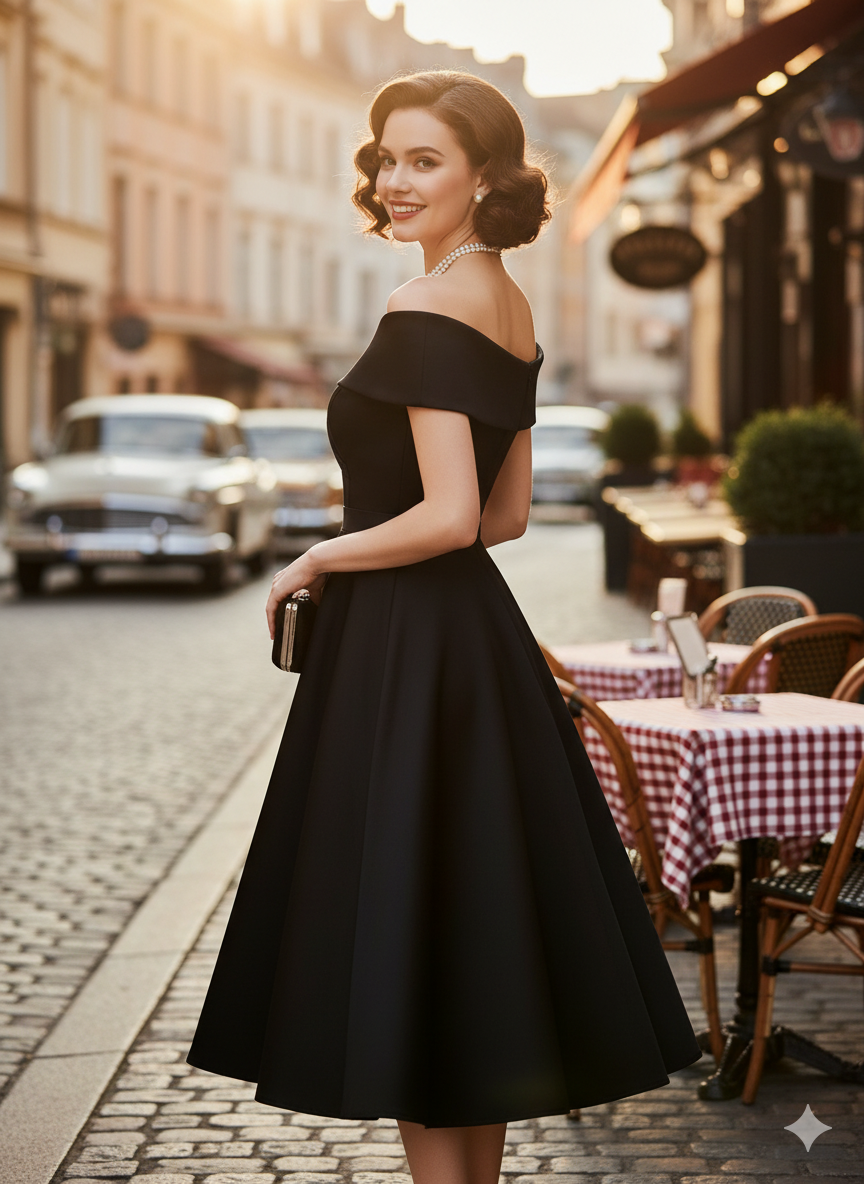 Vintage Sweetheart Off-Shoulder Pin-Up Mini Dress - Retro Charm