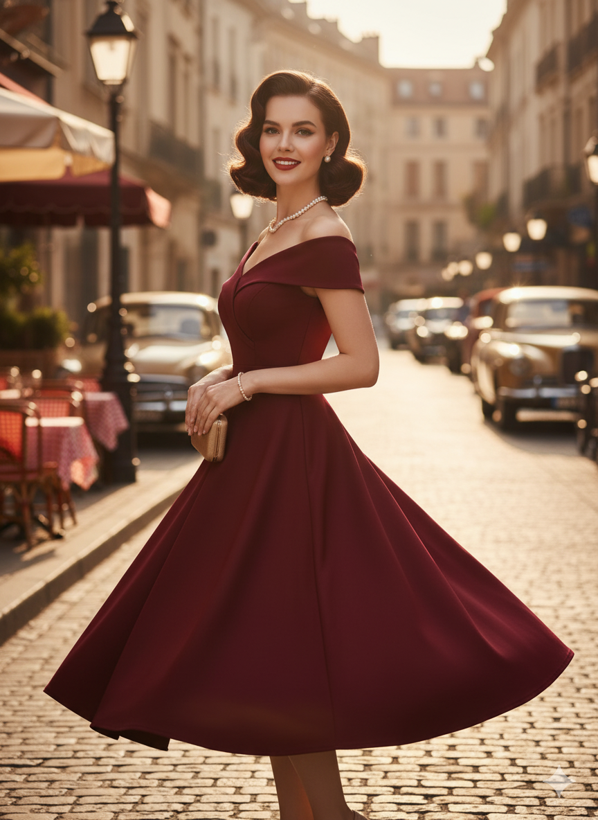 Vintage Sweetheart Off-Shoulder Pin-Up Mini Dress - Retro Charm