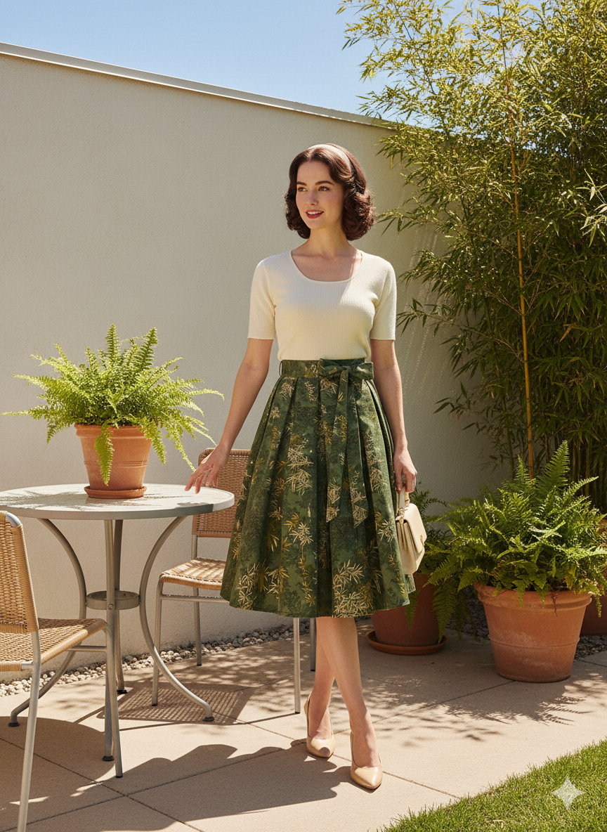 The "Bamboo Grove" 1950s Swing Skirt - Vintage Inspired Full Midi Skirt