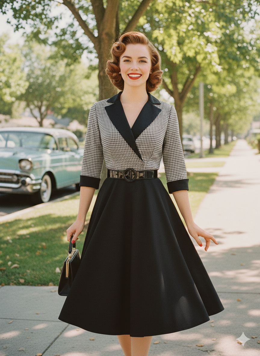 Retro 50s Swing Dress - Two-Tone Vintage Inspired Pin-Up & Party Dress