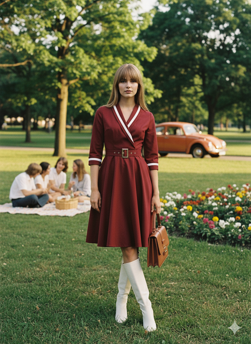 Chic Vintage V-Neck Swing Dress - Classic 1950s Inspired Retro Pinup Midi