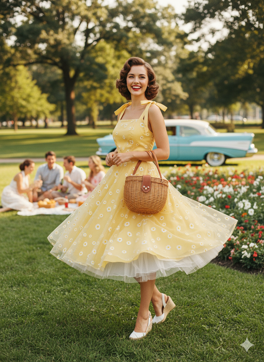 Step into Sunshine: The "Daisy Dream" Vintage-Inspired Sundress!