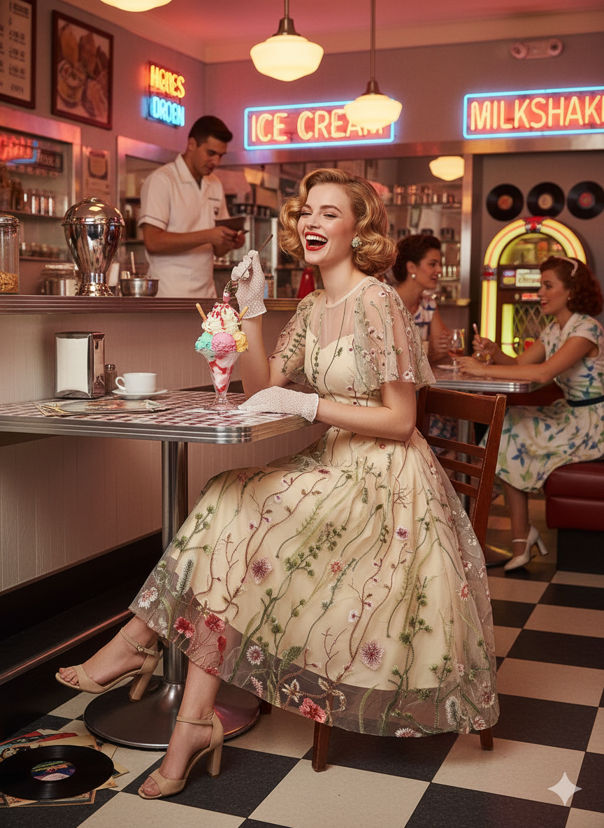 Enchanting Elegance: The "Floral Reverie" Embroidered Mesh Dress!