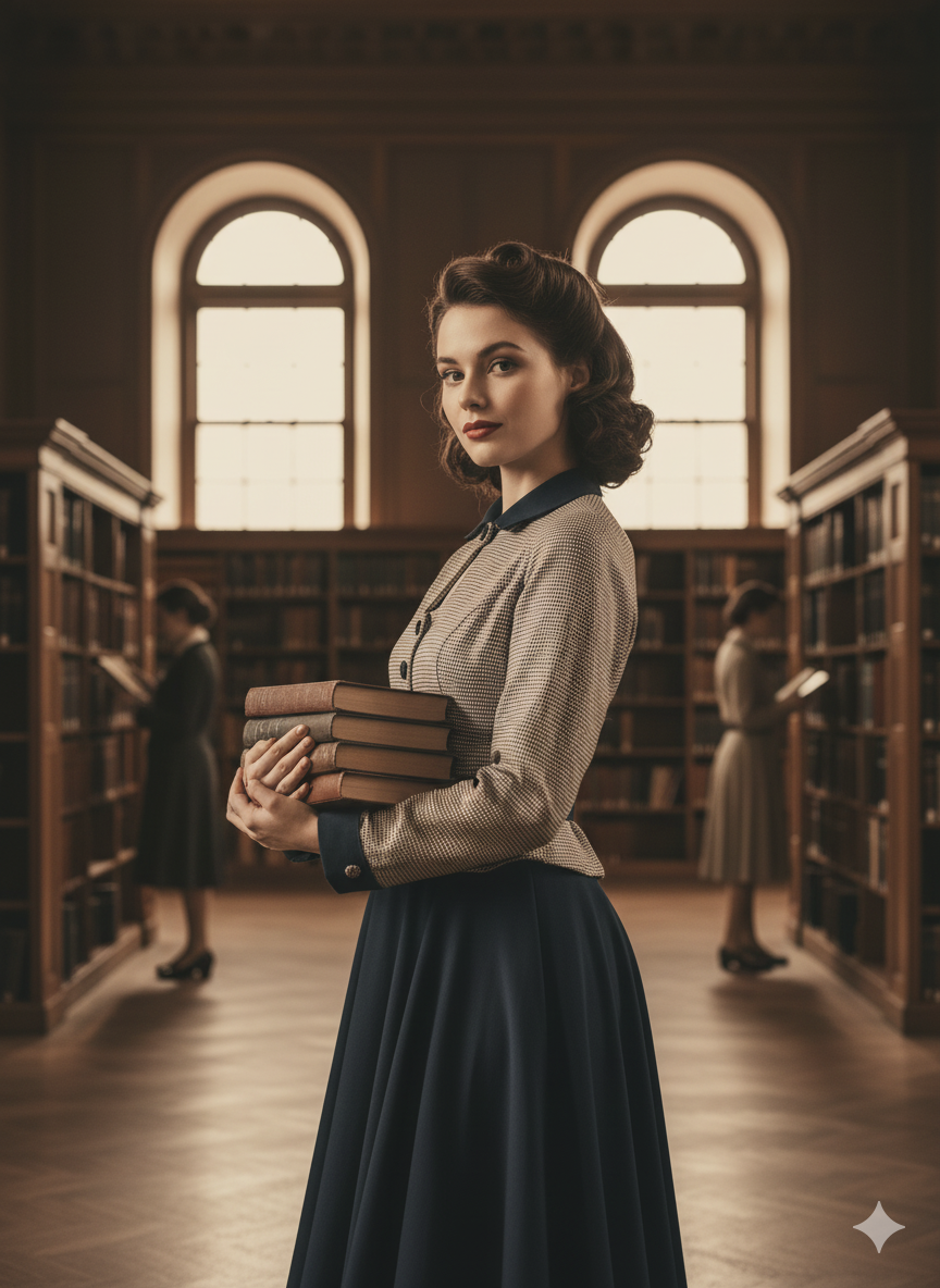 The 'Sophisticated Scholar' Vintage-Inspired Two-Tone Midi Dress - Navy & Pinstripe