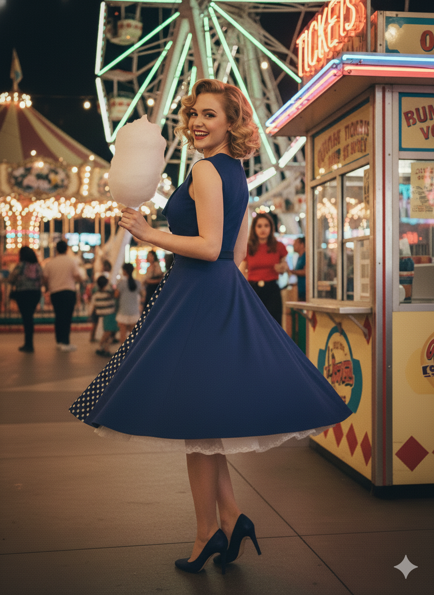 The 'Rockabilly Rendezvous' 1950s Swing Dress - Polka Dot Accent Vintage Midi