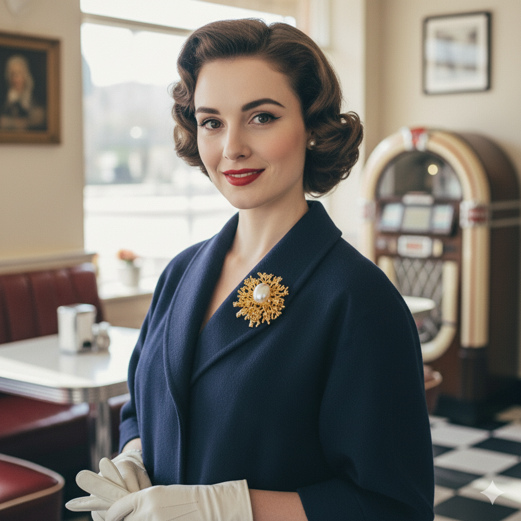 Vintage 1960s Gold Sunburst Pearl Brooch