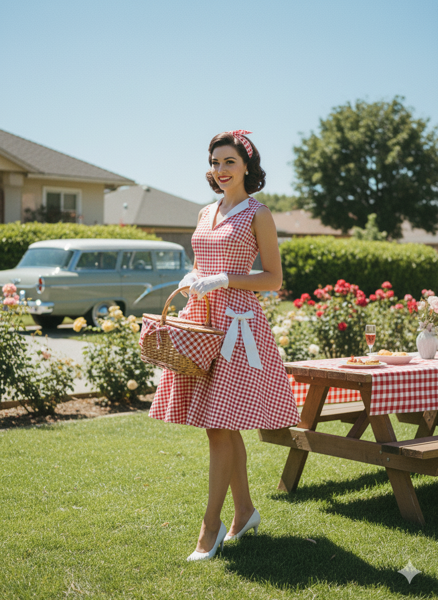 Sweetheart Gingham Swing Dress - 1950s Retro Picnic Perfect
