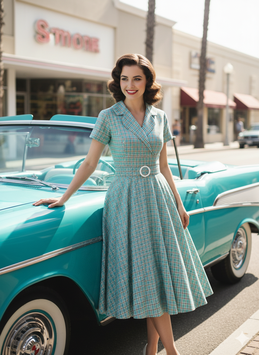 Chic Plaid V-Neck Vintage Swing Dress