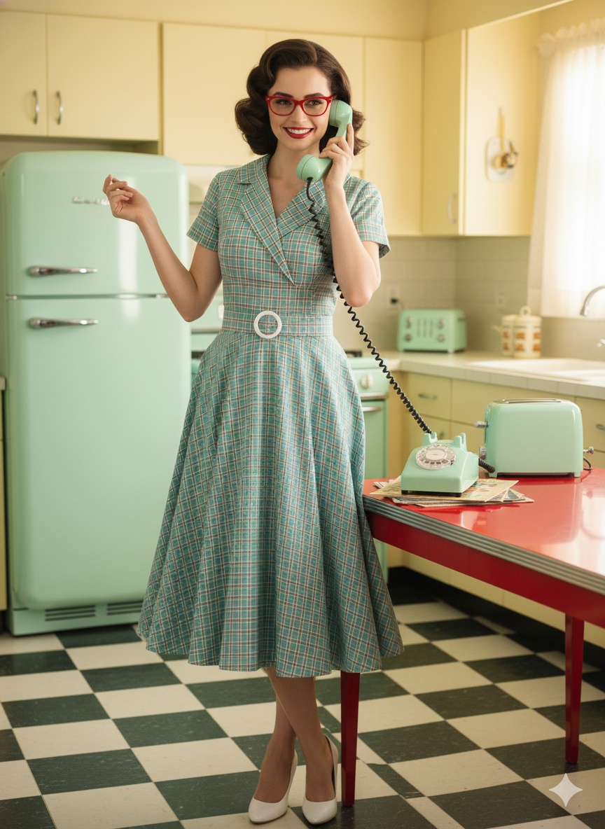 Chic Plaid V-Neck Vintage Swing Dress