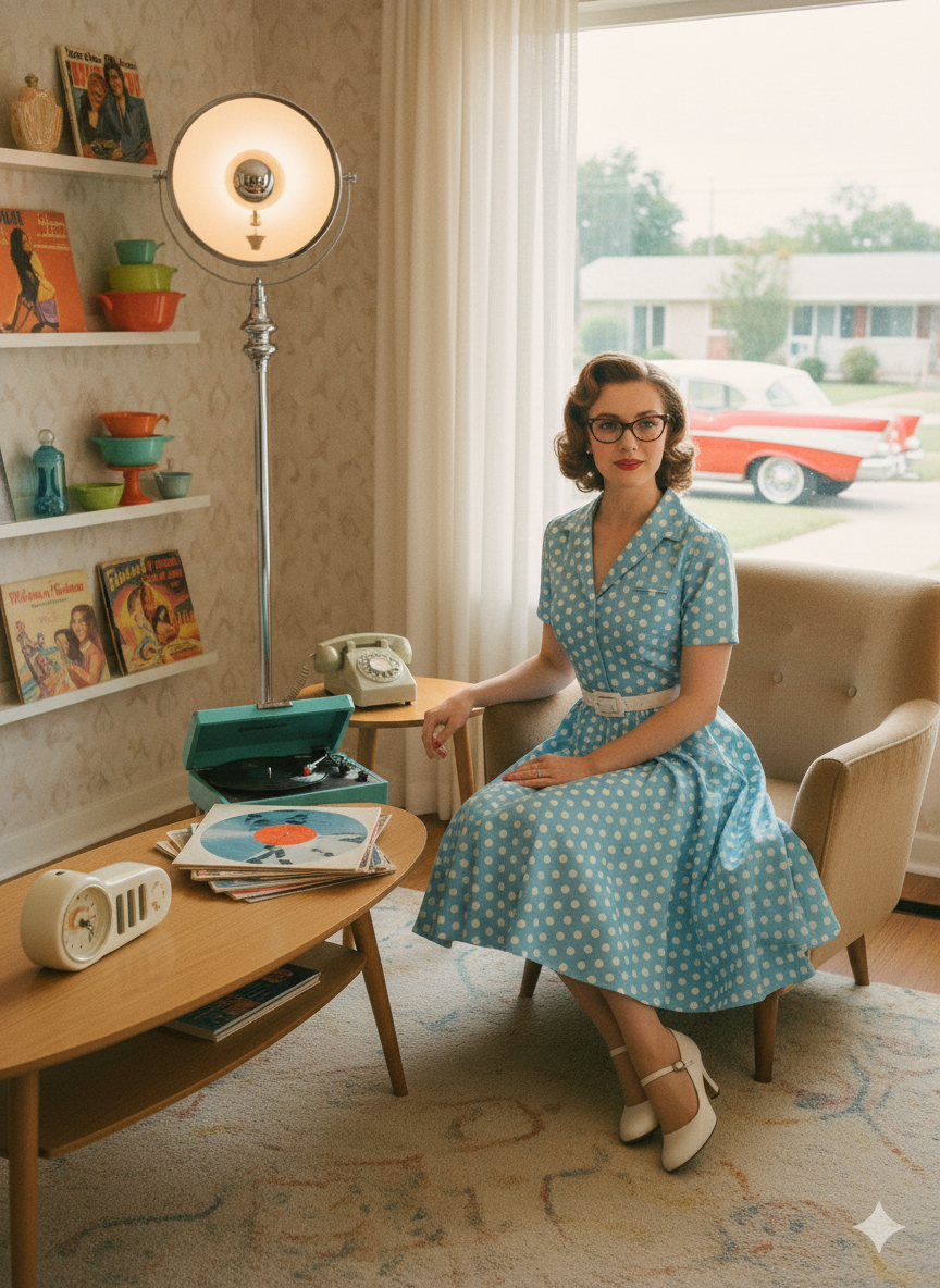 Polka Dot Vintage Swing Dress - Classic 1950s Style with Belt