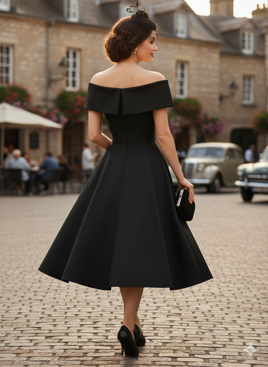 Vintage Sweetheart Off-Shoulder Pin-Up Mini Dress - Retro Charm