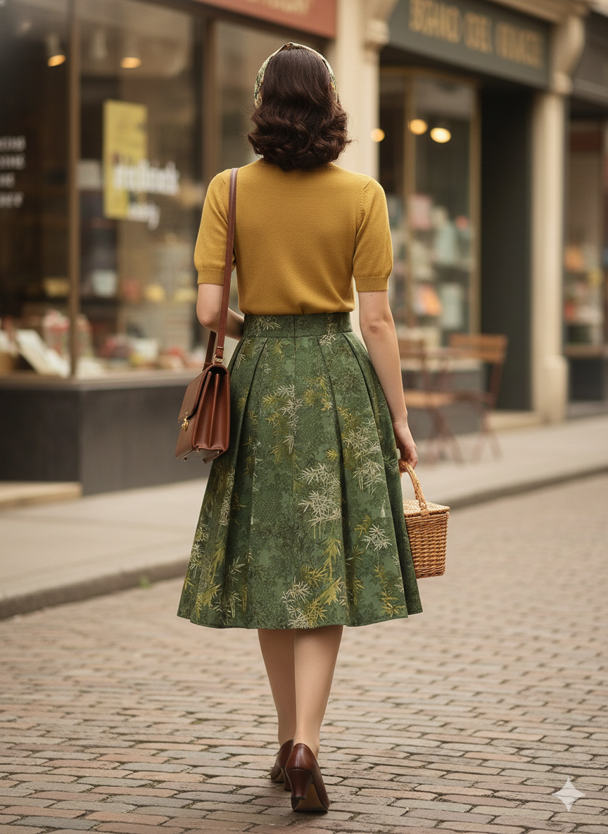 The "Bamboo Grove" 1950s Swing Skirt - Vintage Inspired Full Midi Skirt