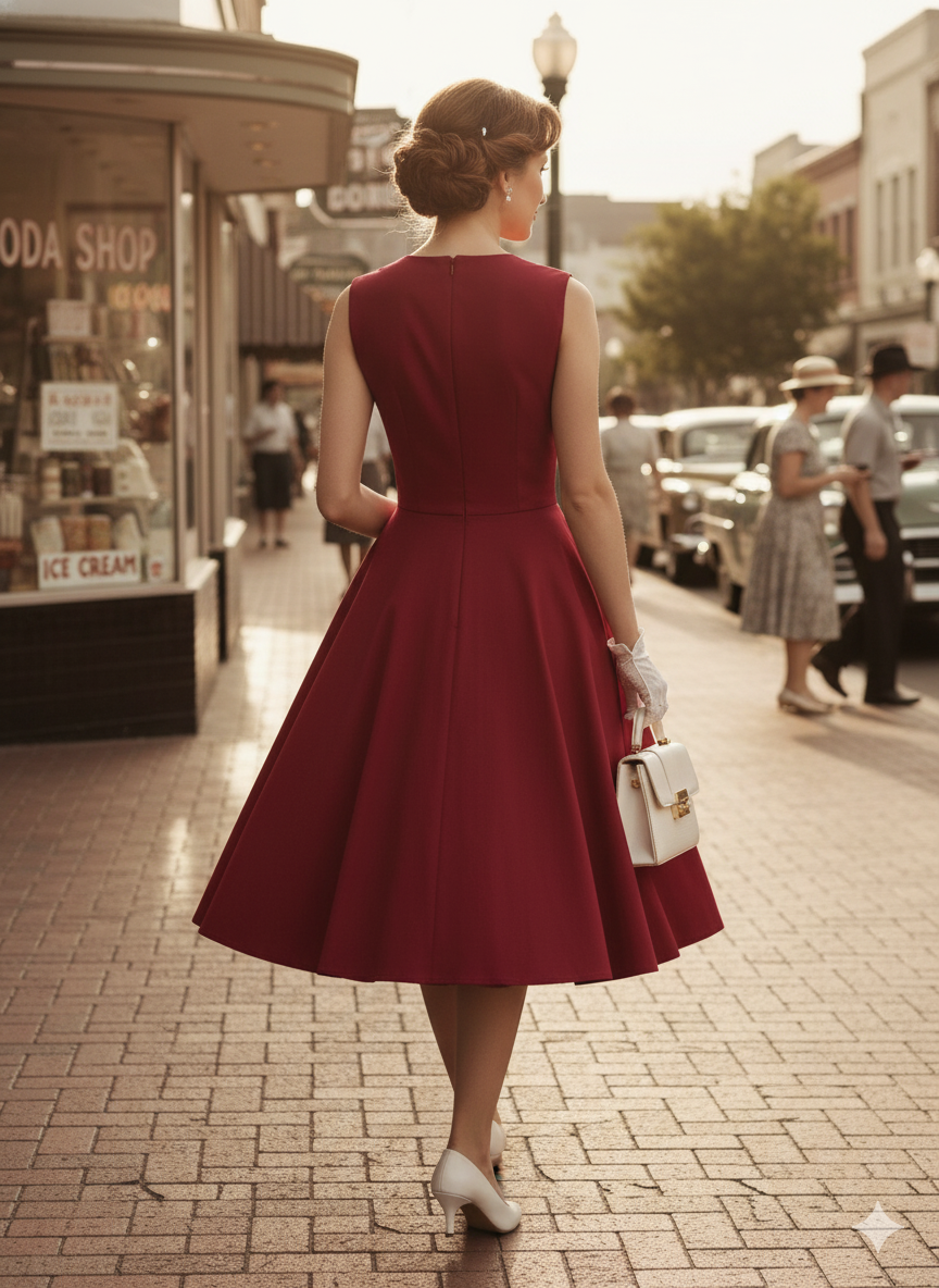 The 'Rockabilly Rendezvous' 1950s Swing Dress - Polka Dot Accent Vintage Midi