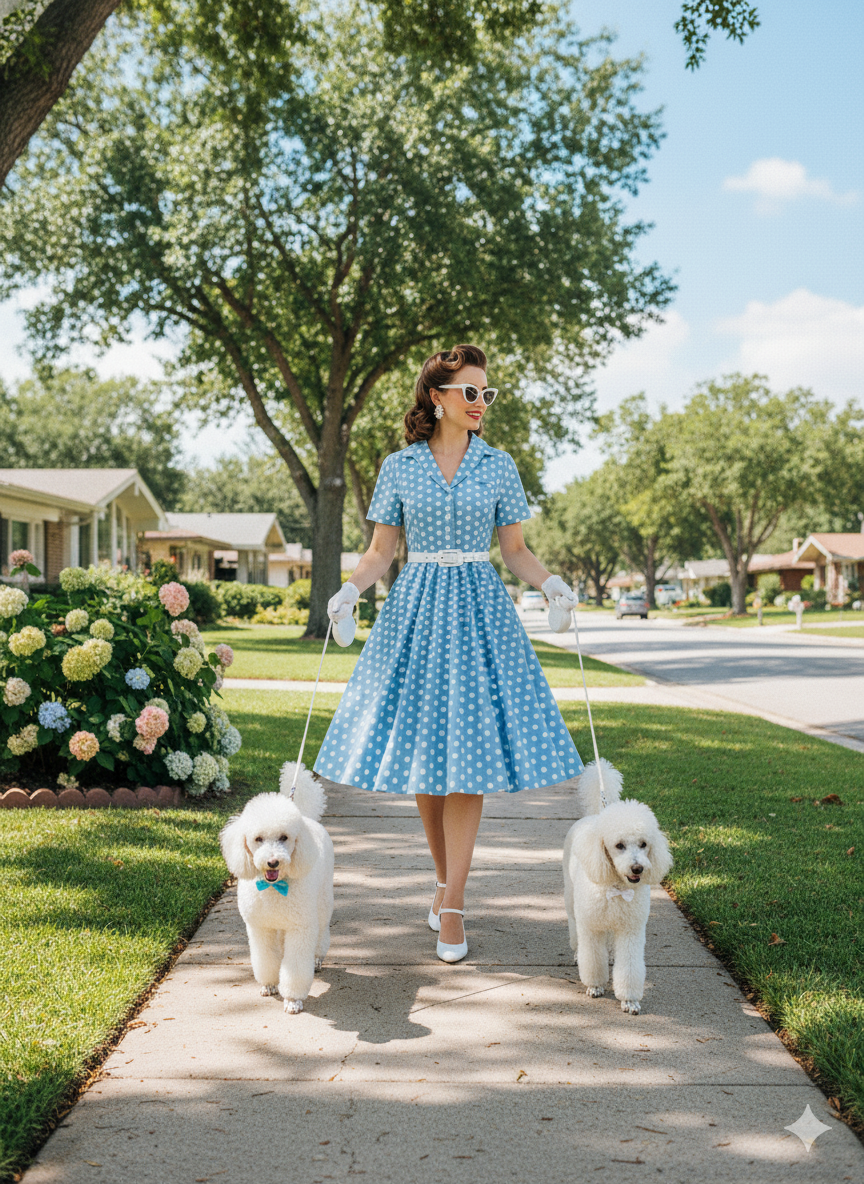 Polka Dot Vintage Swing Dress - Classic 1950s Style with Belt